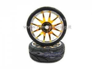 Колеса с резиновыми покрышками, золотой хром (82827PG+82828), 2шт.