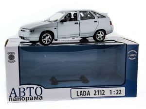 Машина "АВТОПАНОРАМА" ВАЗ 2112 серебристый,1/22, инерция, Pull Bаck механизм, в/к 10*12*22 cм