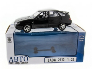 Машина "АВТОПАНОРАМА" ВАЗ 2112 черная,1/22, инерция, Pull Bаck механизм, в/к 10*12*22 cм