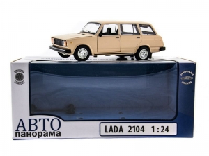 Машина "АВТОПАНОРАМА" ВАЗ 2104 бежевая,1/24, инерция, Pull Bаck механизм, в/к 10*12*22 cм
