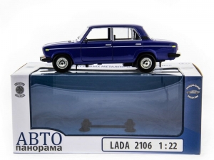Машина "АВТОПАНОРАМА" ВАЗ 2106 синяя ,1/22, инерция, Pull Bаck механизм, в/к 10*12*22 cм