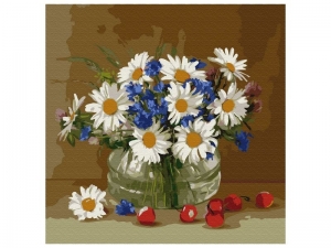 Картина по номерам 30х30 Бузин. Ромашки и васильки (23 цвета)