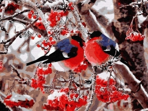 Картина по номерам на дереве 40х50 СНЕГИРИ (24 цвета)