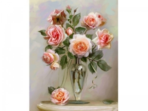Картина по номерам 40х50 БУЗИН. РОЗЫ В ВАЗЕ (24 цвета)