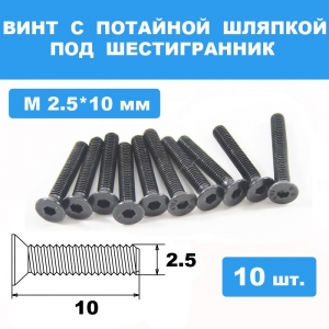 Винты М2.5*10мм (10шт) с потайной шляпкой под шестигранник