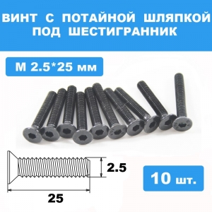 Винты М2.5*25мм (10шт) с потайной шляпкой под шестигранник