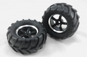 6973-AL Колеса "трактор" (2 шт) алюминиевыми дисками для моделей 1/16 (цвет черный)