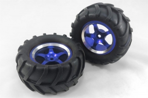 6973-AL Колеса "трактор" (2 шт) с алюминиевыми дисками для моделей 1/16 (цвет синий)