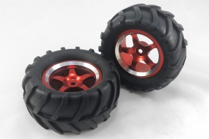 6973-AL Колеса "трактор" (2 шт) с алюминиевыми дисками для моделей 1/16 (цвет красный)