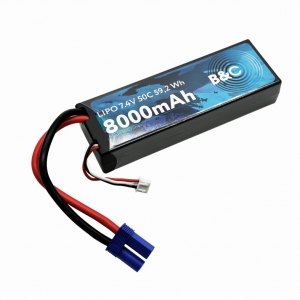 Аккумулятор LiPo B&C - 7,4V 8000МАЧ 50C (2S, Hardcase, EC5)